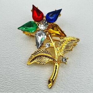Eastern Star Gold Tone Floral Brooch OES Emblem Lapel Pin Jewelry Masonic Order